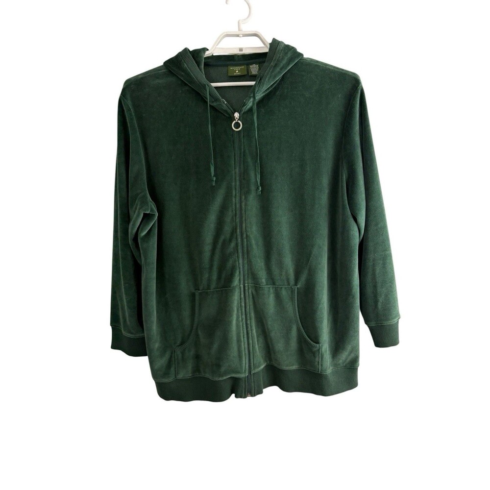 Mountain Lake Womens Jacket Adult Size 2X Green Velour Zipper Long Sleeve Pocket